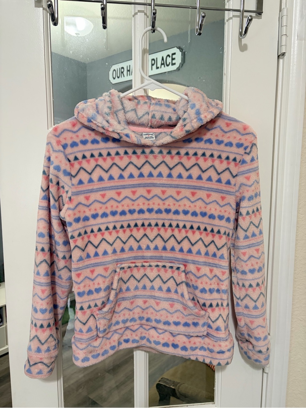 Girls' Pink Fleece Hoodie with Geometric Print